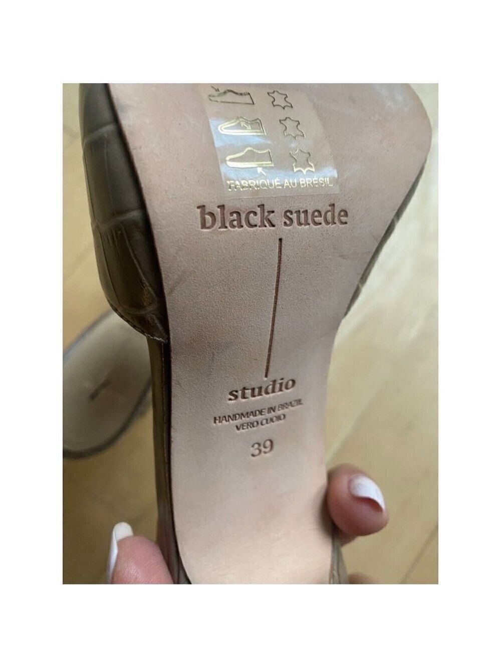BLACK suede Studio "Valentina" croc embossed mules BNWOT heels women sz 39 NEW - Picture 10 of 10